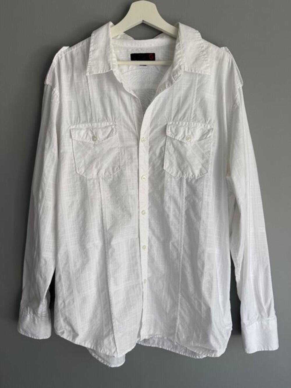 G by Guess Men's XXL White Button-Down Shirt Western Y2K Americana Embroidered
